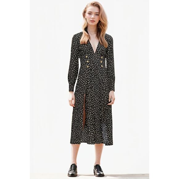 TOP SHOP polka dot double split Viscose midi dress size 4 S - Picture 1 of 7